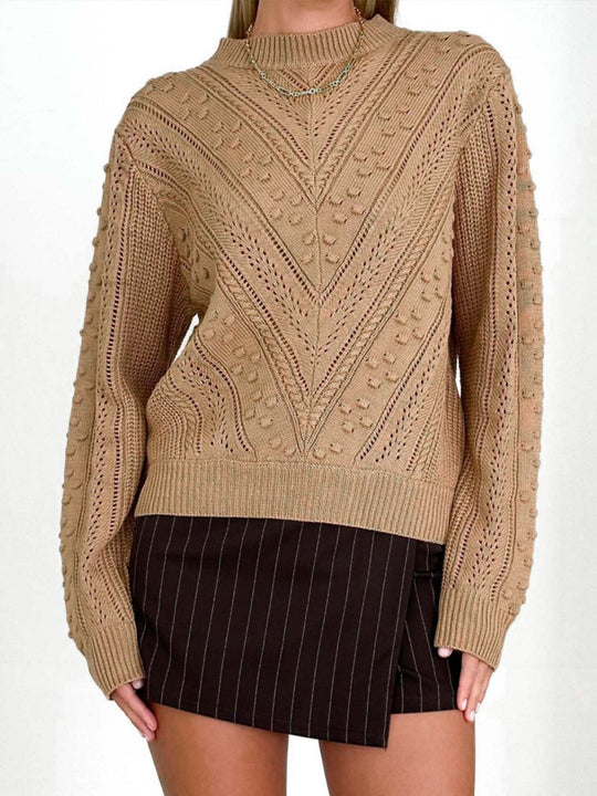 Openwork Round Neck Long Sleeve Sweater