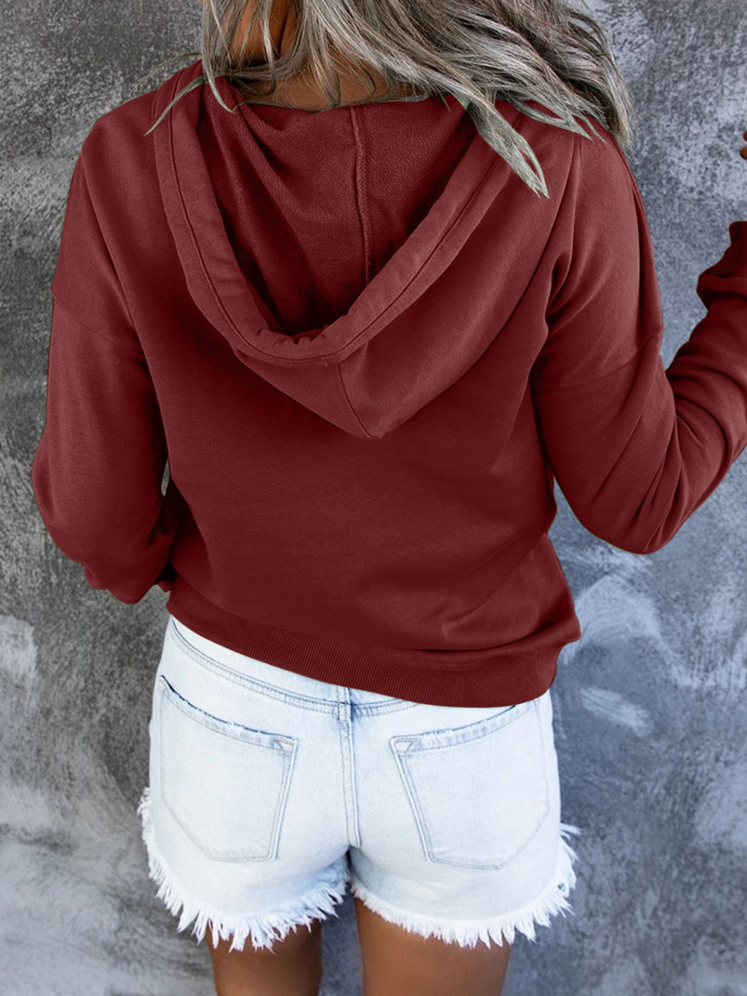 Half Snap Drawstring Long Sleeve Hoodie