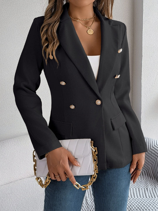 Decorative Pocket Flap Lapel Collar Long Sleeve Blazer