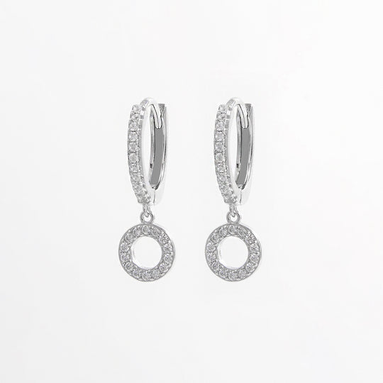 925 Sterling Silver Inlaid Zircon Hoop Dangle Earrings