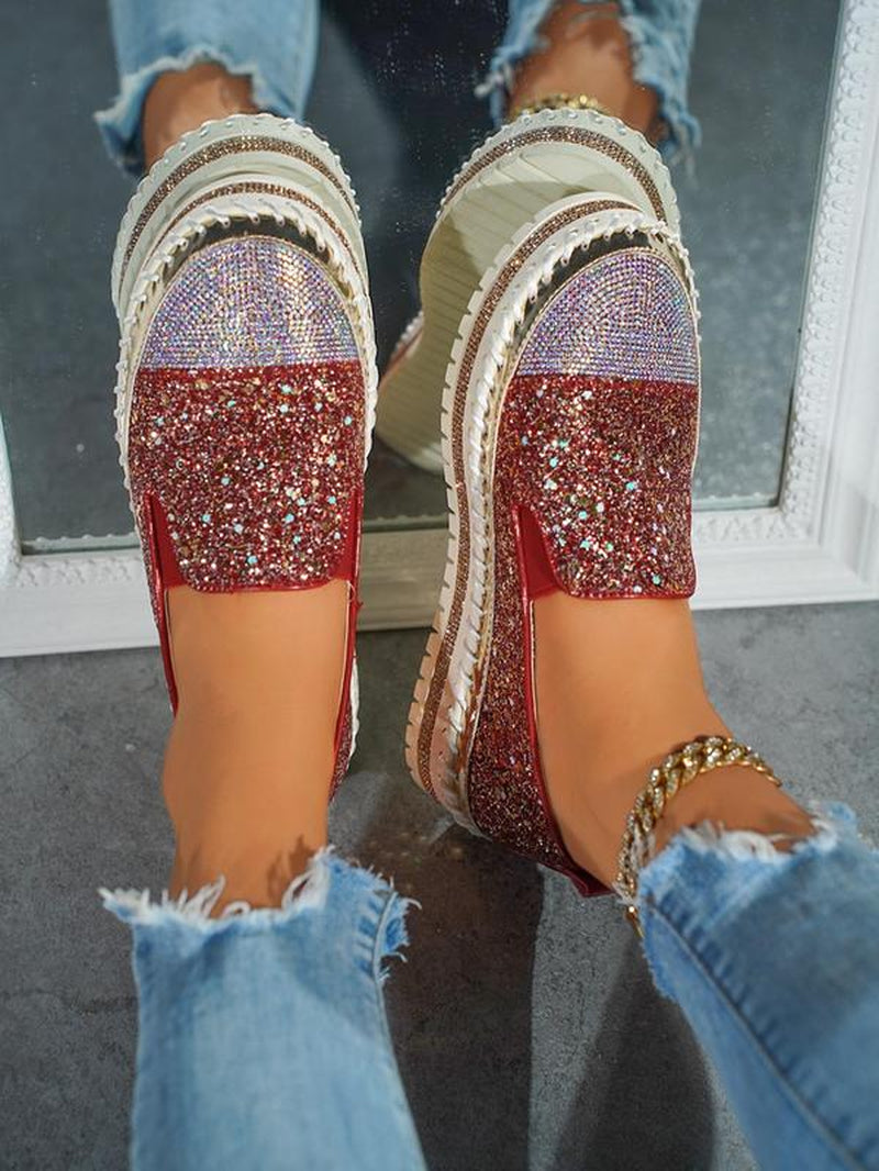 Women'S Fashionable Rhinestone Decorated Slip on Lightweight Shoes, Casual Comfortable Breathable Platform Shoes, All-Match Commuter Shoes for Work & Daily Wear