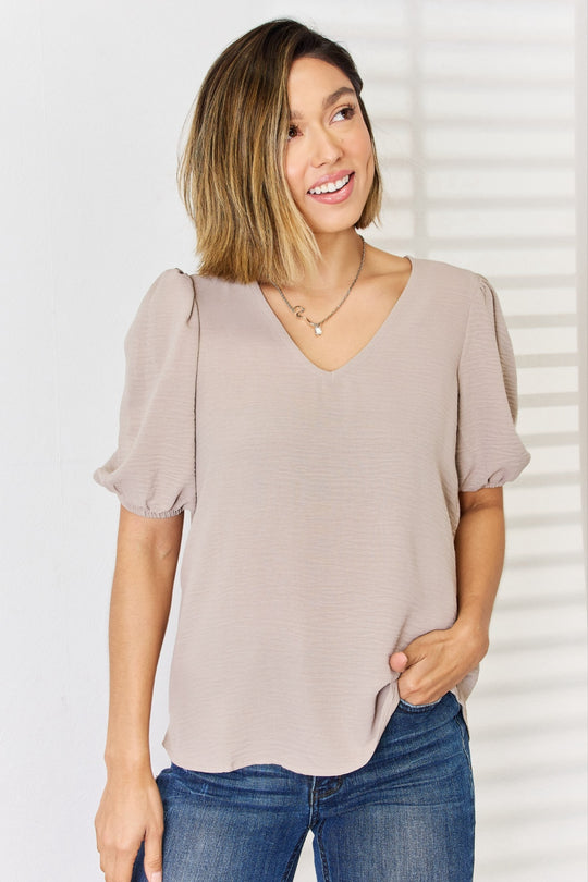 -Neck Puff Sleeve Top