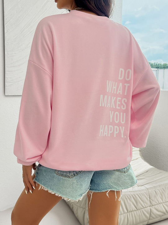 Devine Letter Graphic Round Neck Long Sleeve Sweatshirt