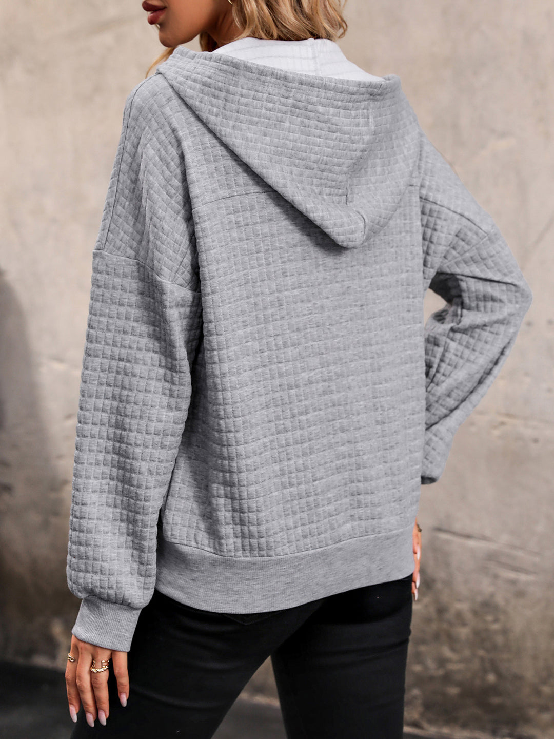 Perfee Waffle-Knit Half Button Hoodie