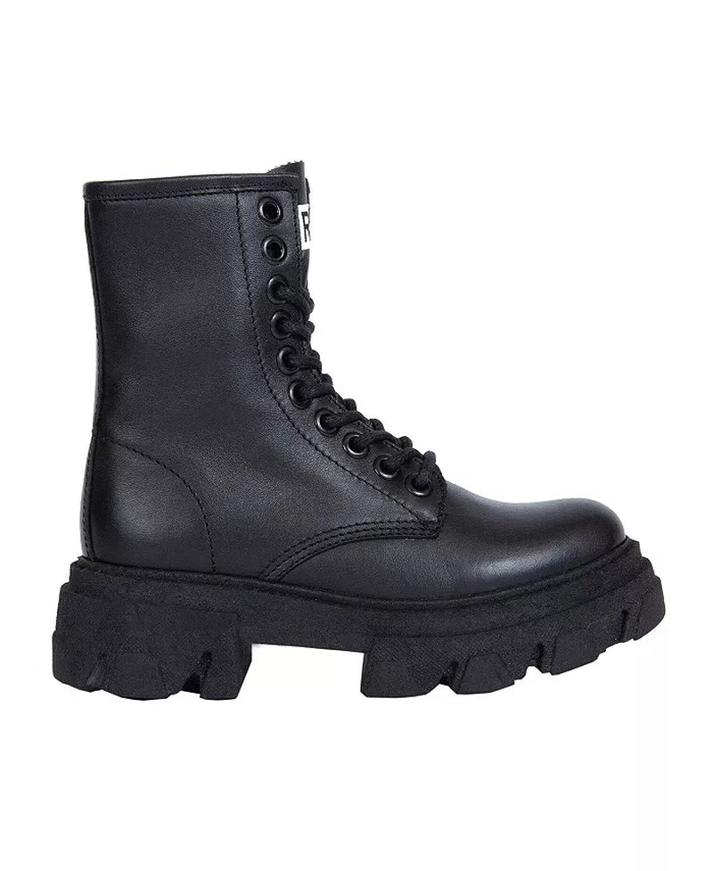 Black Leather Combat Boots by