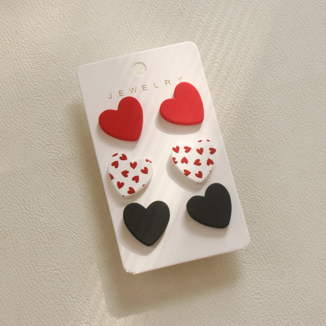 3 Piece Acrylic Heart Stud Earrings