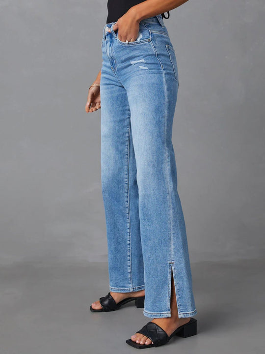 Slit Buttoned Jeans with Pockets