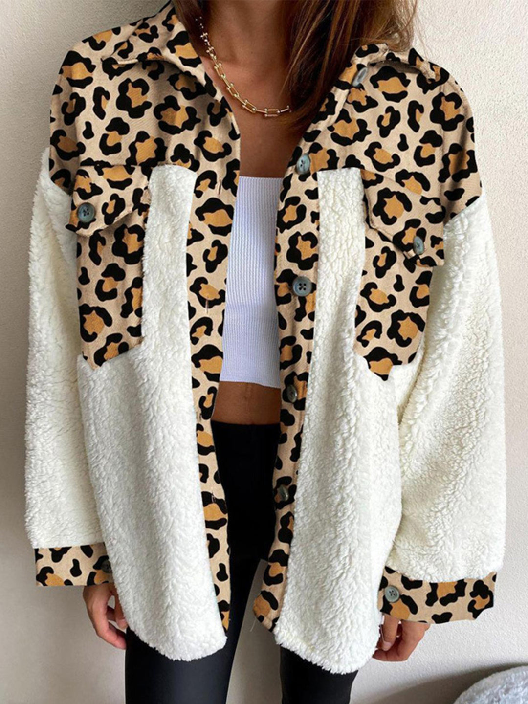 Fuzzy Button Up Long Sleeve Jacket