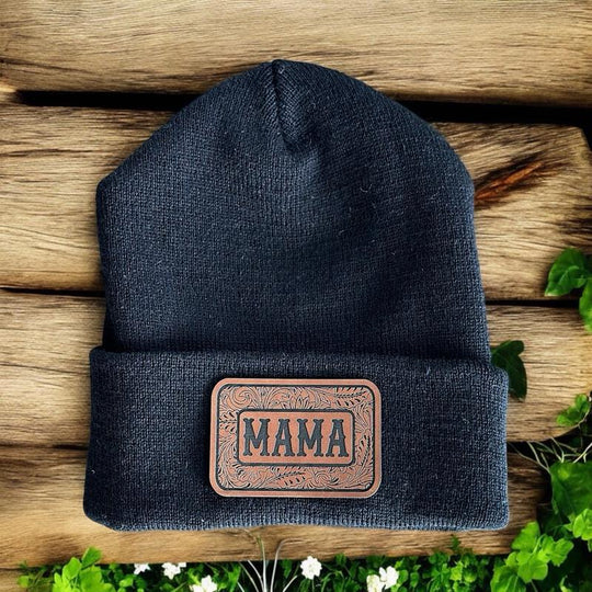 Mama/Mini Beanie Leather Patch Hat