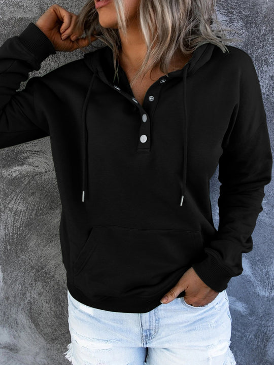 Half Snap Drawstring Long Sleeve Hoodie