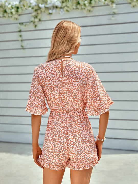 Leopard Ruffled Surplice Romper