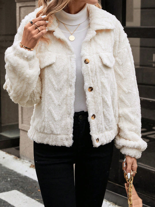 Button Up Long Sleeve Fuzzy Outerwear