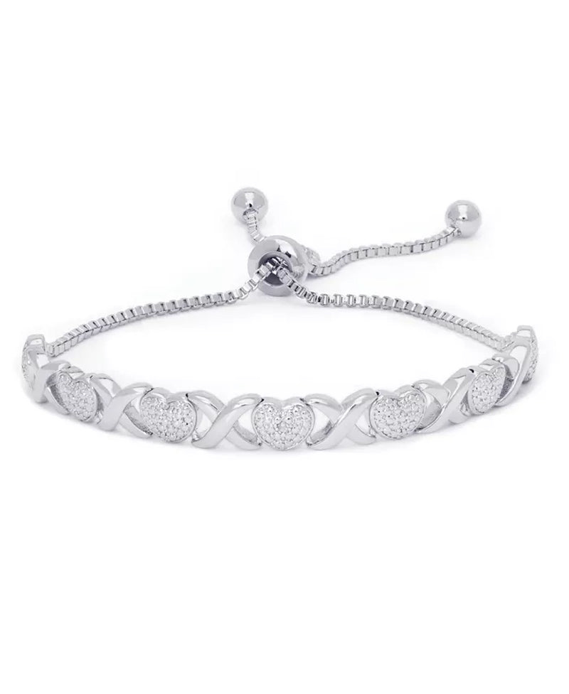 Diamond Accent Heart X Link Bracelet in Silver Plate