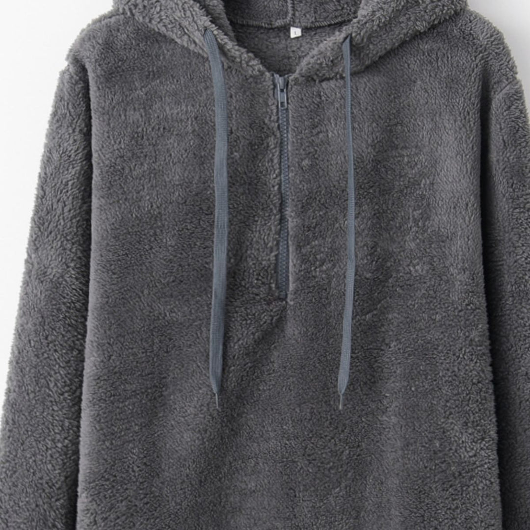 Full Size Quarter-Zip Drawstring Teddy Hoodie