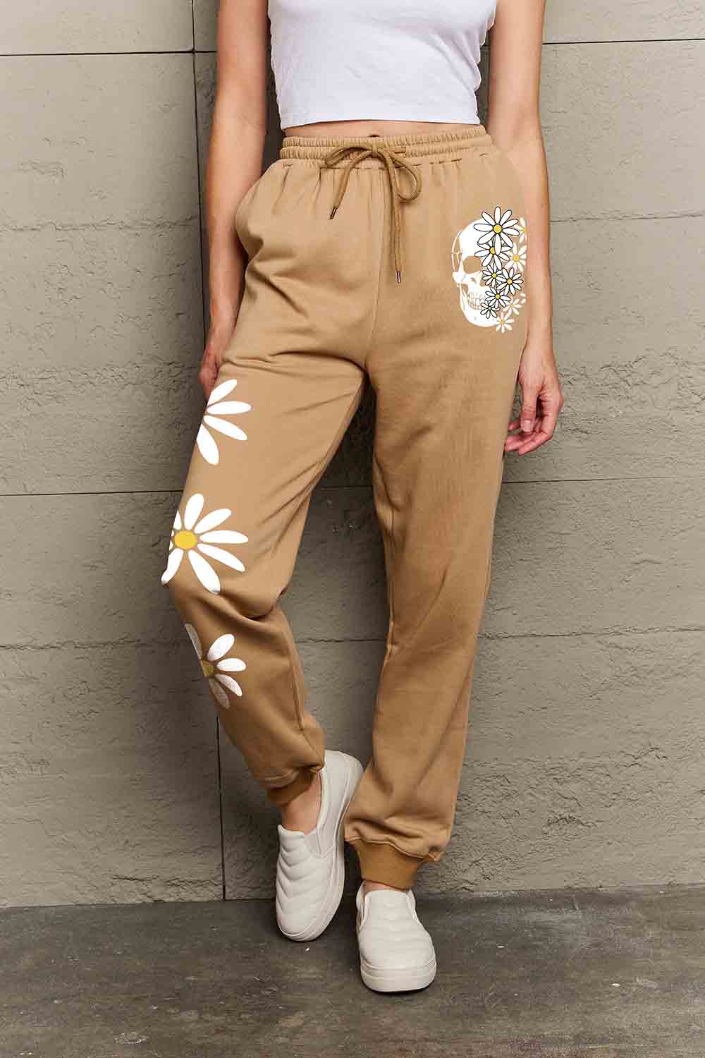 Simply Love Simply Love Full Size Drawstring Flower & Skull Graphic Long Sweatpants