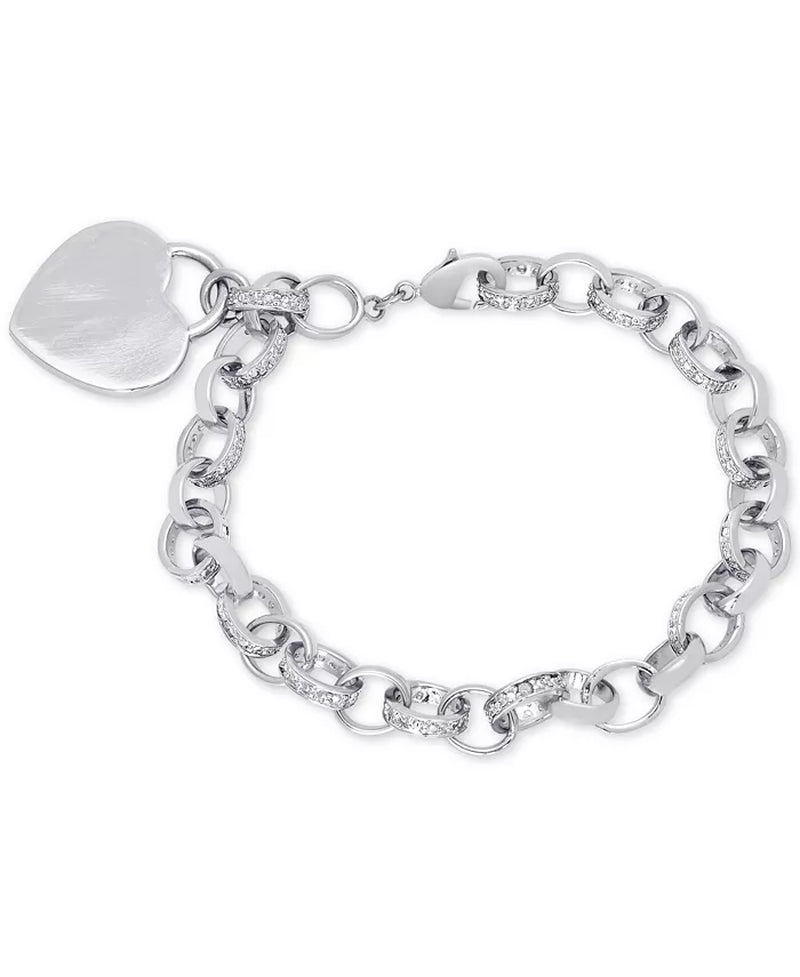 Diamond Accent Heart Tag Chain Bracelet 7"