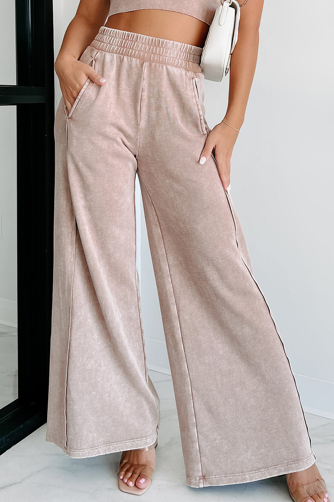 Mineral Wash Smocked Waist Wide Leg Pants