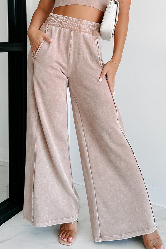 Mineral Wash Smocked Waist Wide Leg Pants