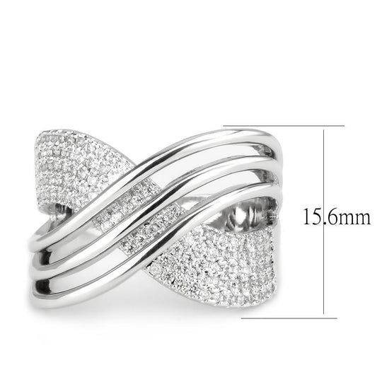 3W1542 - Rhodium Brass Ring with AAA Grade CZ  in Clear