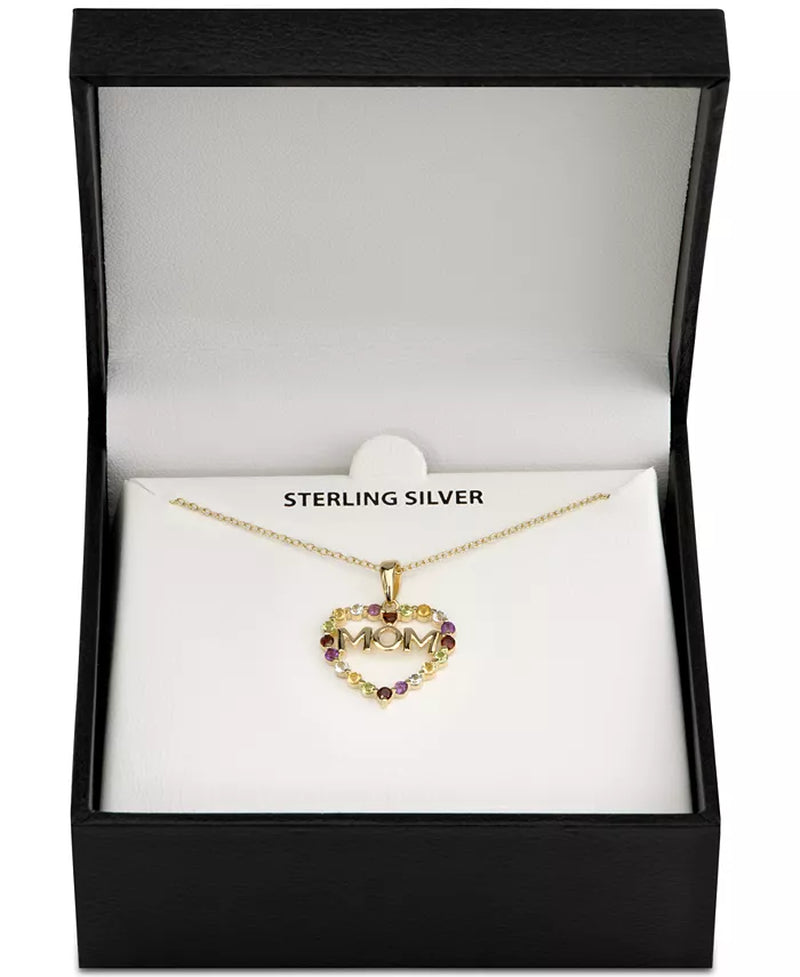 Multi-Gemstone Mom Heart 18" Pendant Necklace (7/8 Ct. T.W.) in 18K Gold-Plated Sterling Silver