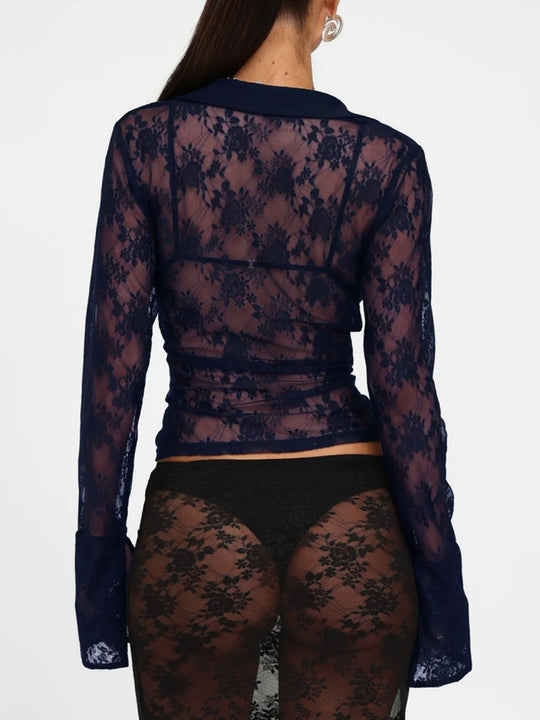 Devine Plunge Long Sleeve Lace Top