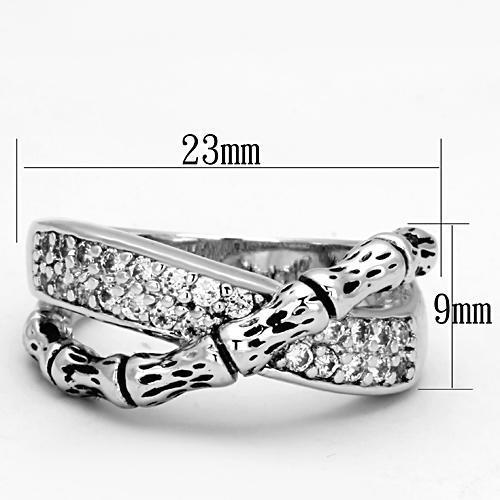 3W320 - Rhodium Brass Ring with AAA Grade CZ  in Clear