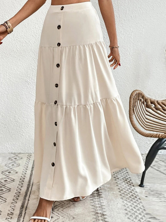 Decorative Button Tiered Skirt