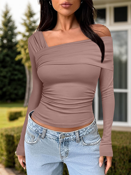 Ruched One Shoulder Long Sleeve T-Shirt