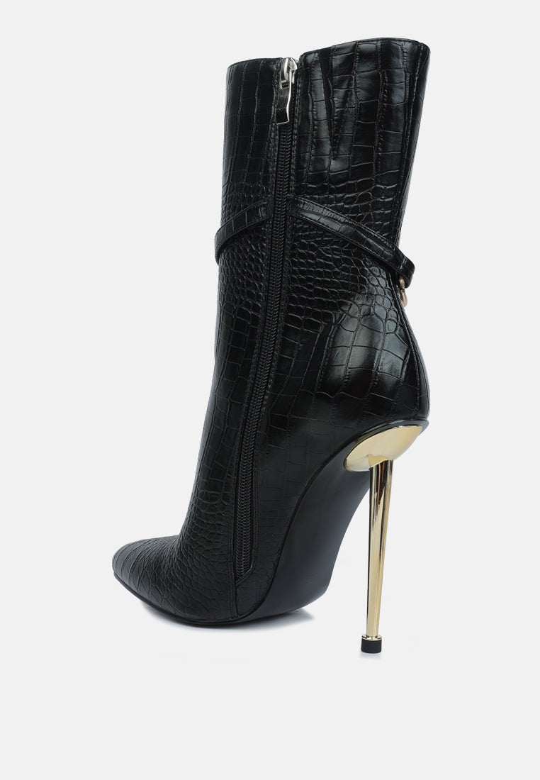 Nicole Croc Patterned High Heeled Ankle Boots