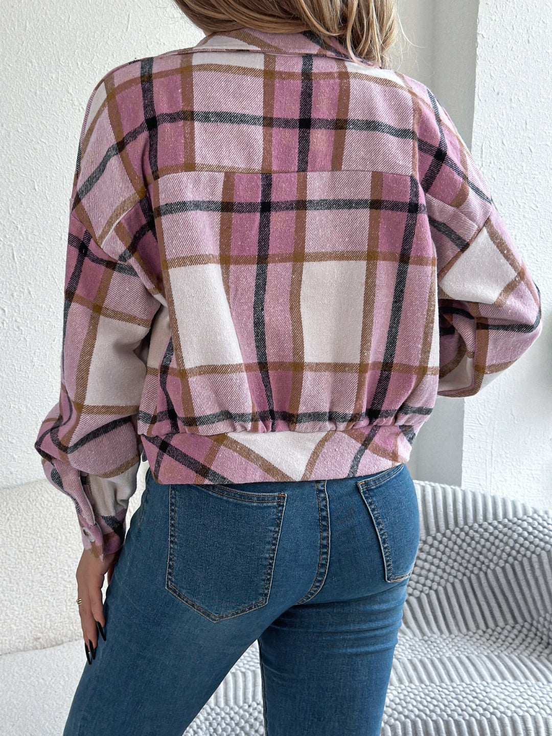 Plaid Button Up Long Sleeve Jacket