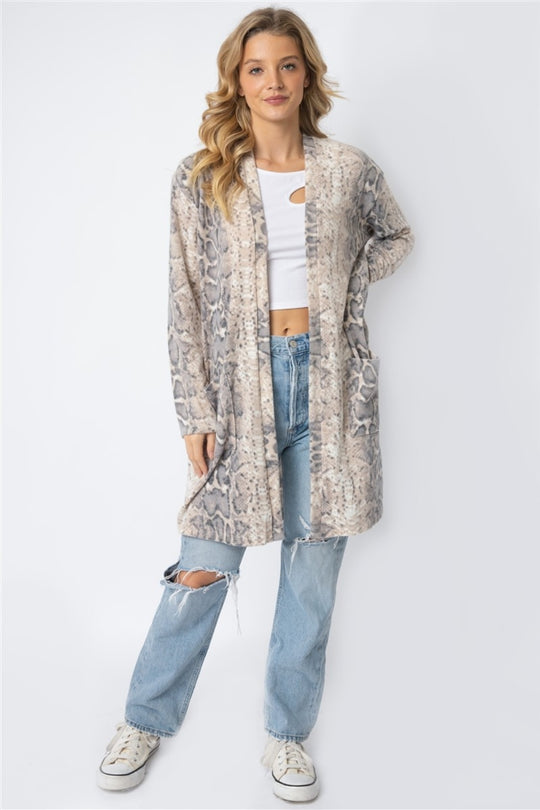 Cherish Apparel Animal Print Flannel Open Front Longline Cardigan