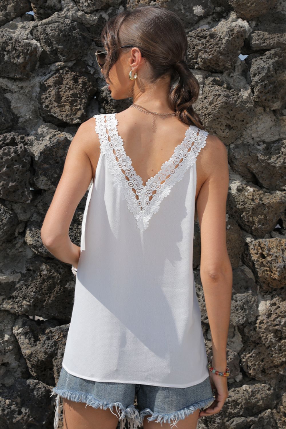 Spliced Lace Deep V Tank