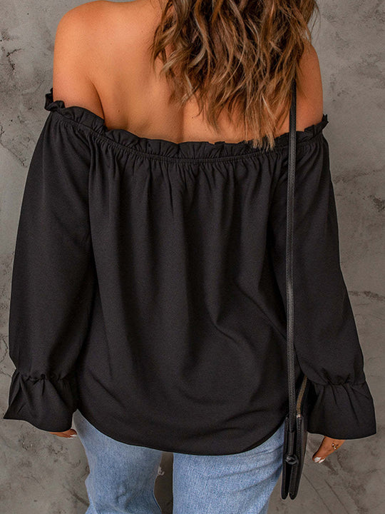 Off-Shoulder Flounce Sleeve Blouse