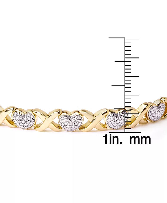 Diamond Accent Heart X Link Bracelet in Silver Plate