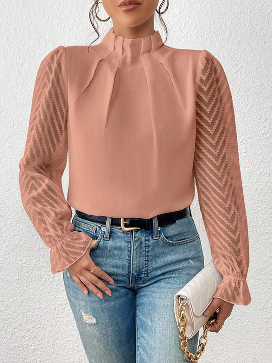 Mock Neck Flounce Sleeve Blouse