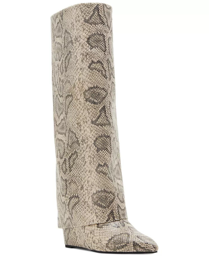 Evander Fold-Over Cuffed Knee High Wedge Dress Boots