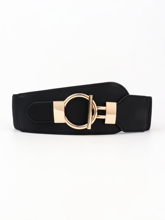 PU Elastic Wide Belt with Alloy Buckle