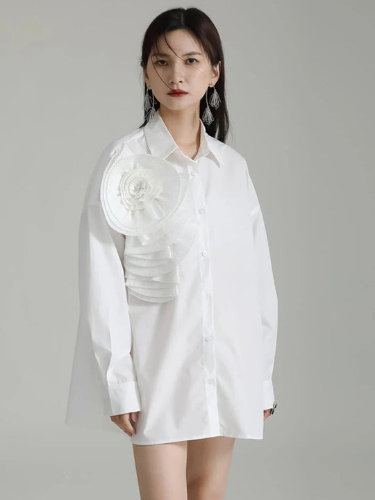 Sheltey Ruffle Flower Blouse - White