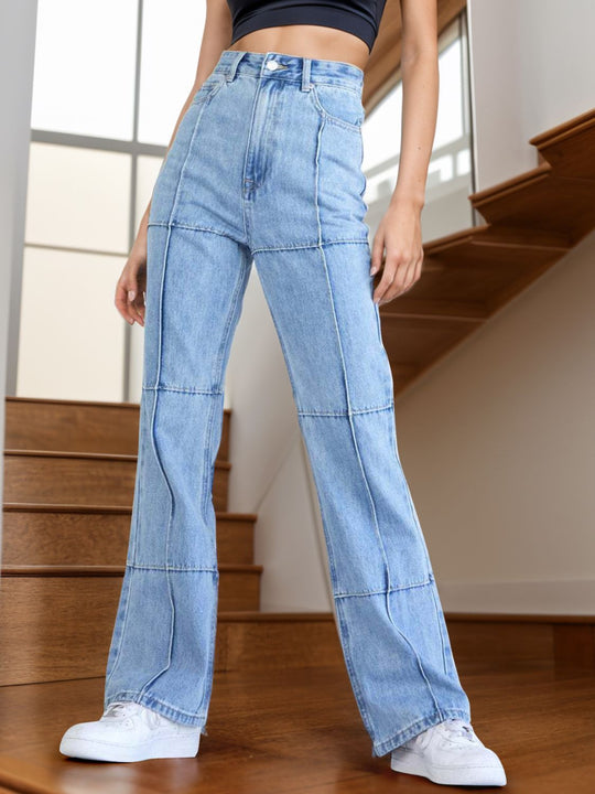 High Waist Straight Jeans with Pockets