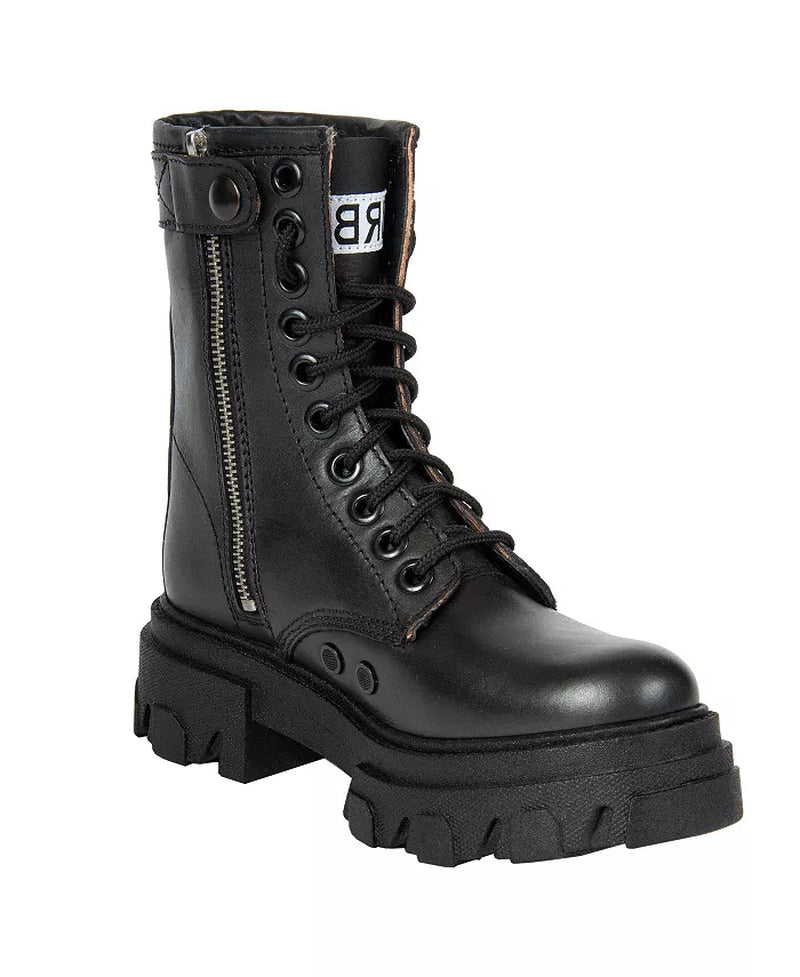 Black Leather Combat Boots by