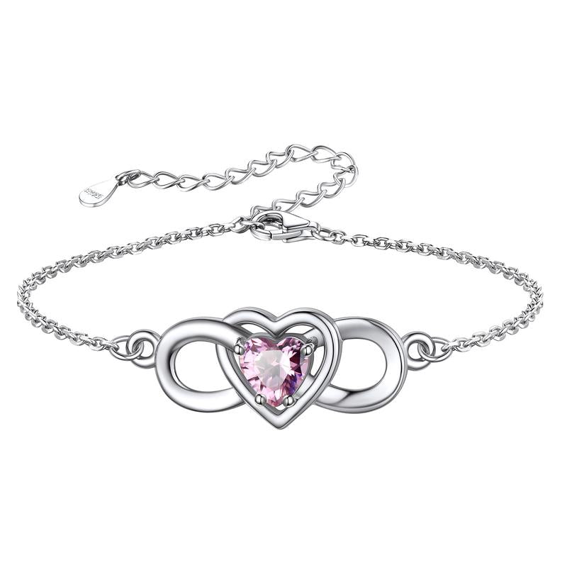 Chicsilver Dainty Infinity Sparkling Heart Shape Birthstone Cubic Zirconia 925 Sterling Silver Bracelets Birthday Gifts Jewelry for Women