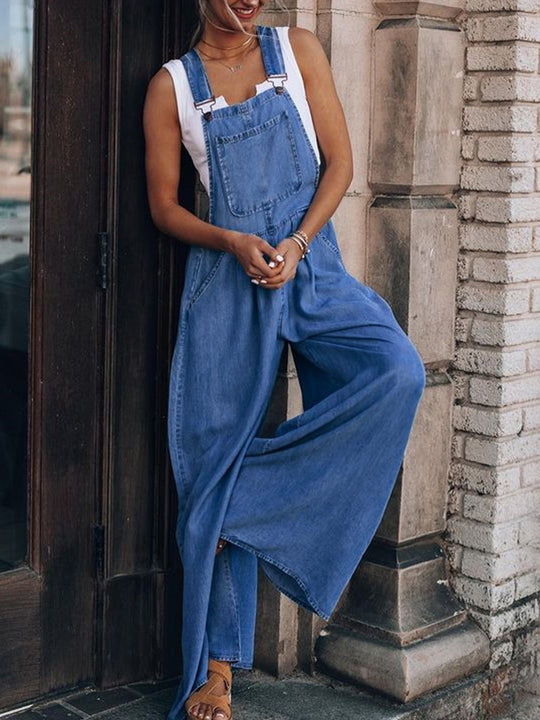 Wide Leg Denim Overalls