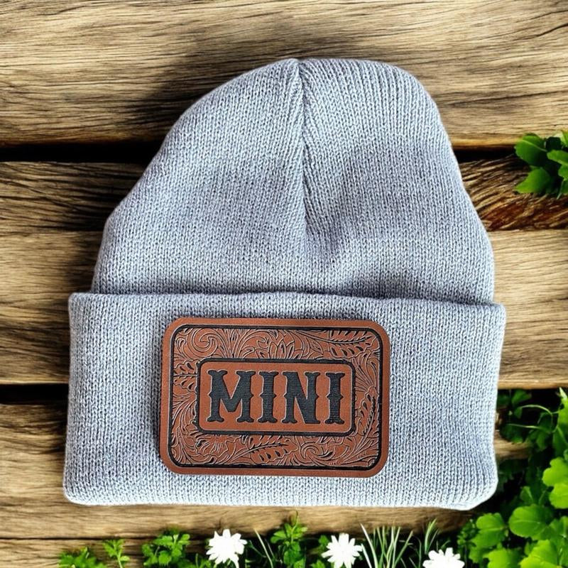 Mama/Mini Beanie Leather Patch Hat