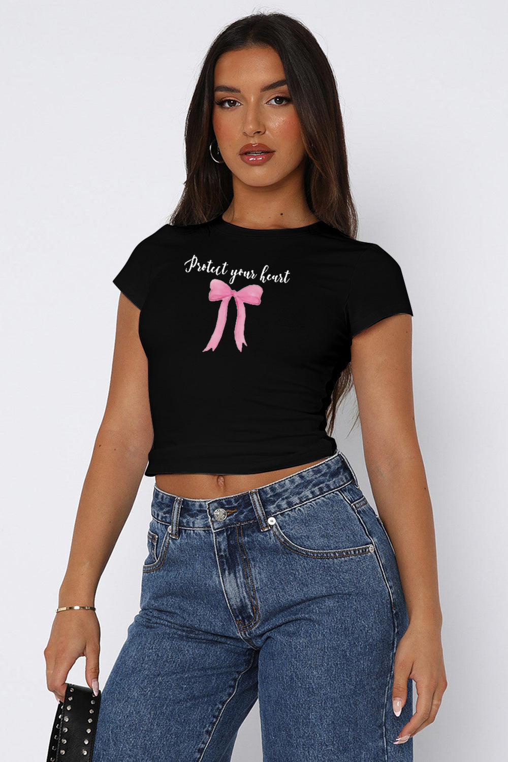 bow graphic round neck short sleeve