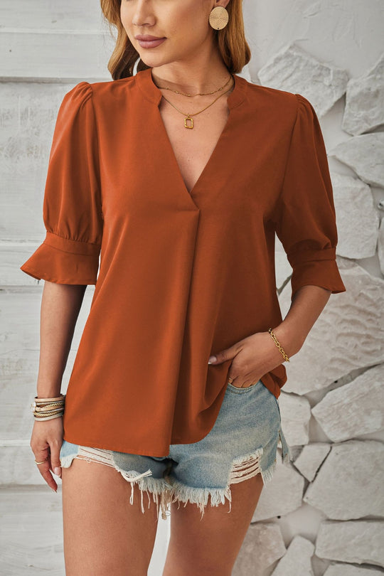 Notched Half Sleeve Blouse