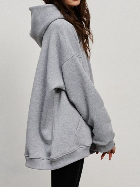 Pocketed Dropped Shoulder Long Sleeve Hoodie