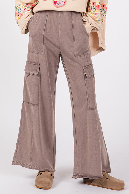 SAGE + FIG Knit Terry Mineral Wash Wide Leg Pants