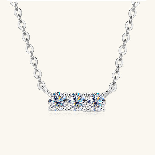 925 Sterling Silver Inlaid Moissanite Bar Necklace