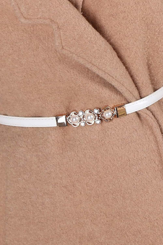 Rhinestone Flower Adjustable PU Leather Belt