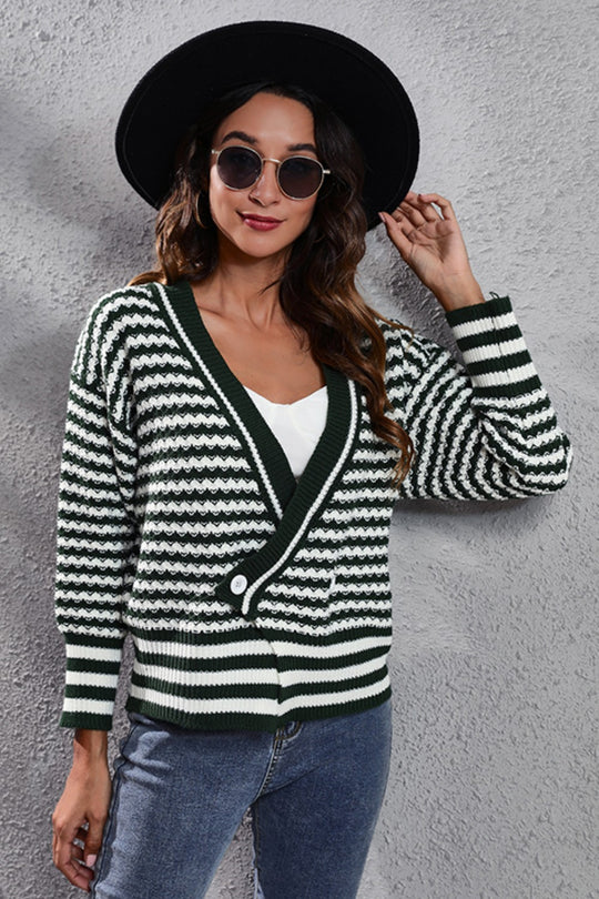 Striped V-Neck Knit Top